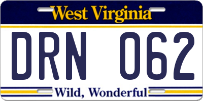 WV license plate DRN062