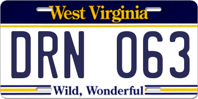 WV license plate DRN063