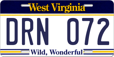 WV license plate DRN072