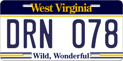 WV license plate DRN078