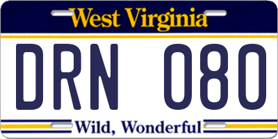 WV license plate DRN080