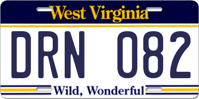 WV license plate DRN082