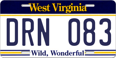 WV license plate DRN083