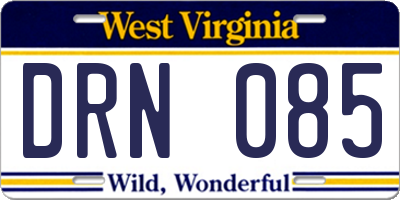 WV license plate DRN085