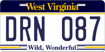 WV license plate DRN087