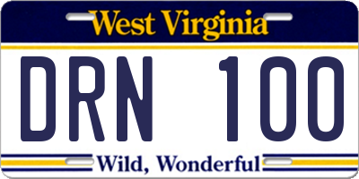 WV license plate DRN100