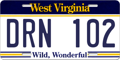 WV license plate DRN102