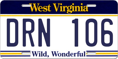 WV license plate DRN106