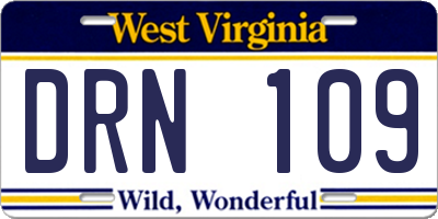 WV license plate DRN109