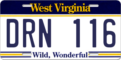 WV license plate DRN116