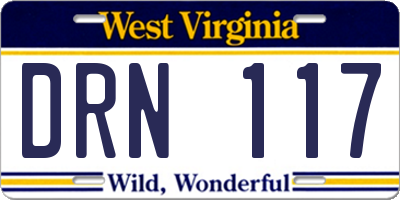 WV license plate DRN117