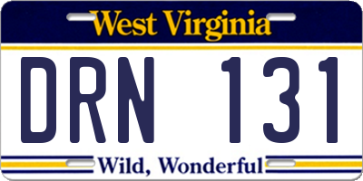 WV license plate DRN131