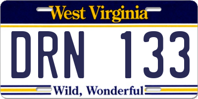 WV license plate DRN133