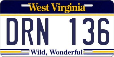 WV license plate DRN136