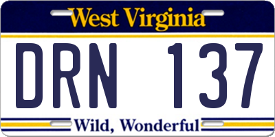 WV license plate DRN137