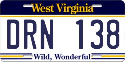 WV license plate DRN138