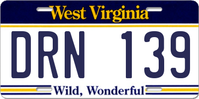 WV license plate DRN139