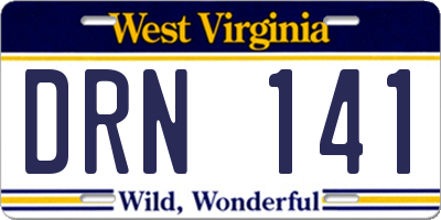 WV license plate DRN141