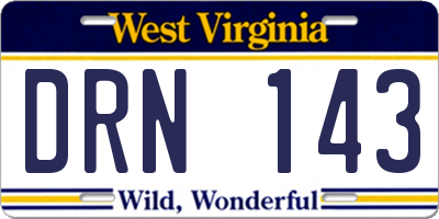 WV license plate DRN143
