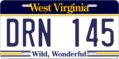 WV license plate DRN145