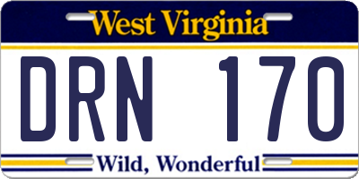 WV license plate DRN170
