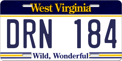 WV license plate DRN184