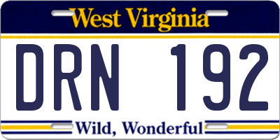 WV license plate DRN192