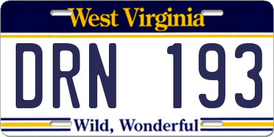 WV license plate DRN193