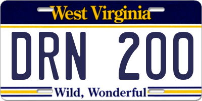 WV license plate DRN200