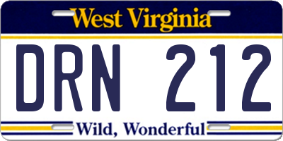 WV license plate DRN212