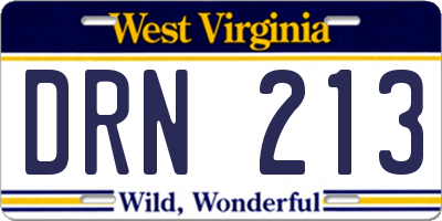 WV license plate DRN213