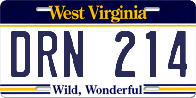 WV license plate DRN214