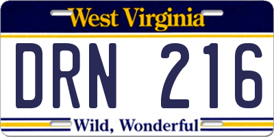 WV license plate DRN216