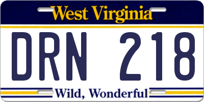 WV license plate DRN218