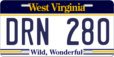 WV license plate DRN280