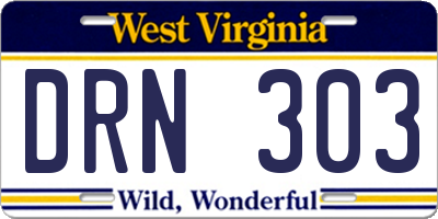 WV license plate DRN303