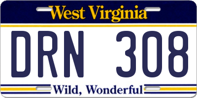WV license plate DRN308