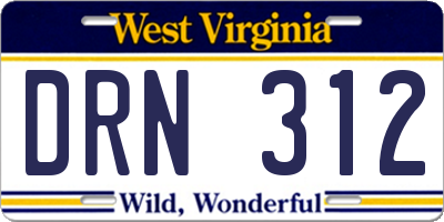 WV license plate DRN312