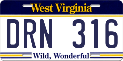 WV license plate DRN316