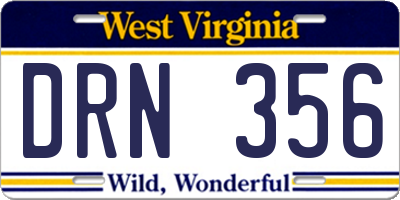 WV license plate DRN356