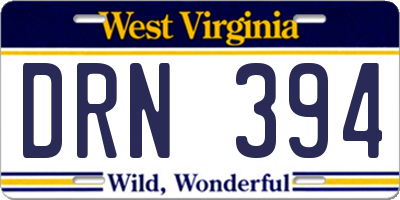 WV license plate DRN394