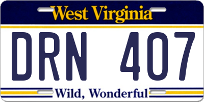 WV license plate DRN407