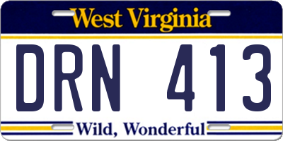 WV license plate DRN413