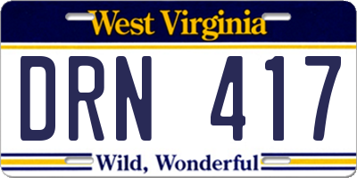 WV license plate DRN417