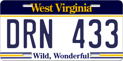 WV license plate DRN433