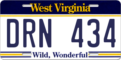 WV license plate DRN434