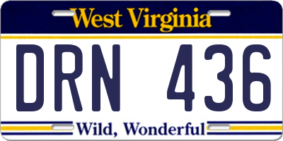 WV license plate DRN436
