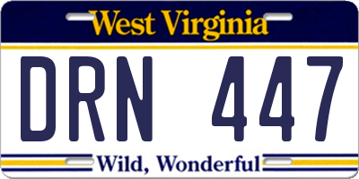 WV license plate DRN447