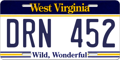 WV license plate DRN452