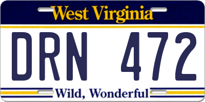 WV license plate DRN472